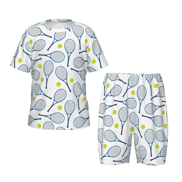Balery Tennis Rackets And Balls Conjunto de Pijama Infantil de Manga Corta con Estampado – Ropa de Dormir de Algodón Suave-XX-Large