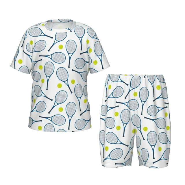 Cauagu Tennis Rackets And Balls for Kid's Short-Sleeved Pajamas Set, Summer Short Set for Children Round Neck Pjs Set 2pcs Perfect for Little Boys Girls-3X-Large