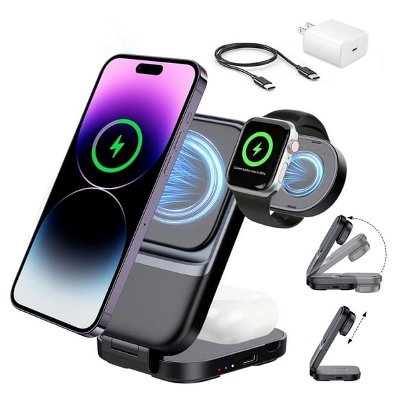 3 in 1 Wireless Charger for iPhone, Charging Station for Apple, Travel Charger for Multiple Devices with an 20 W Quick Charger Compatible for iPhone16/15/14/13/Pro/Max, iWatch, AirPods4/3/2/Pro