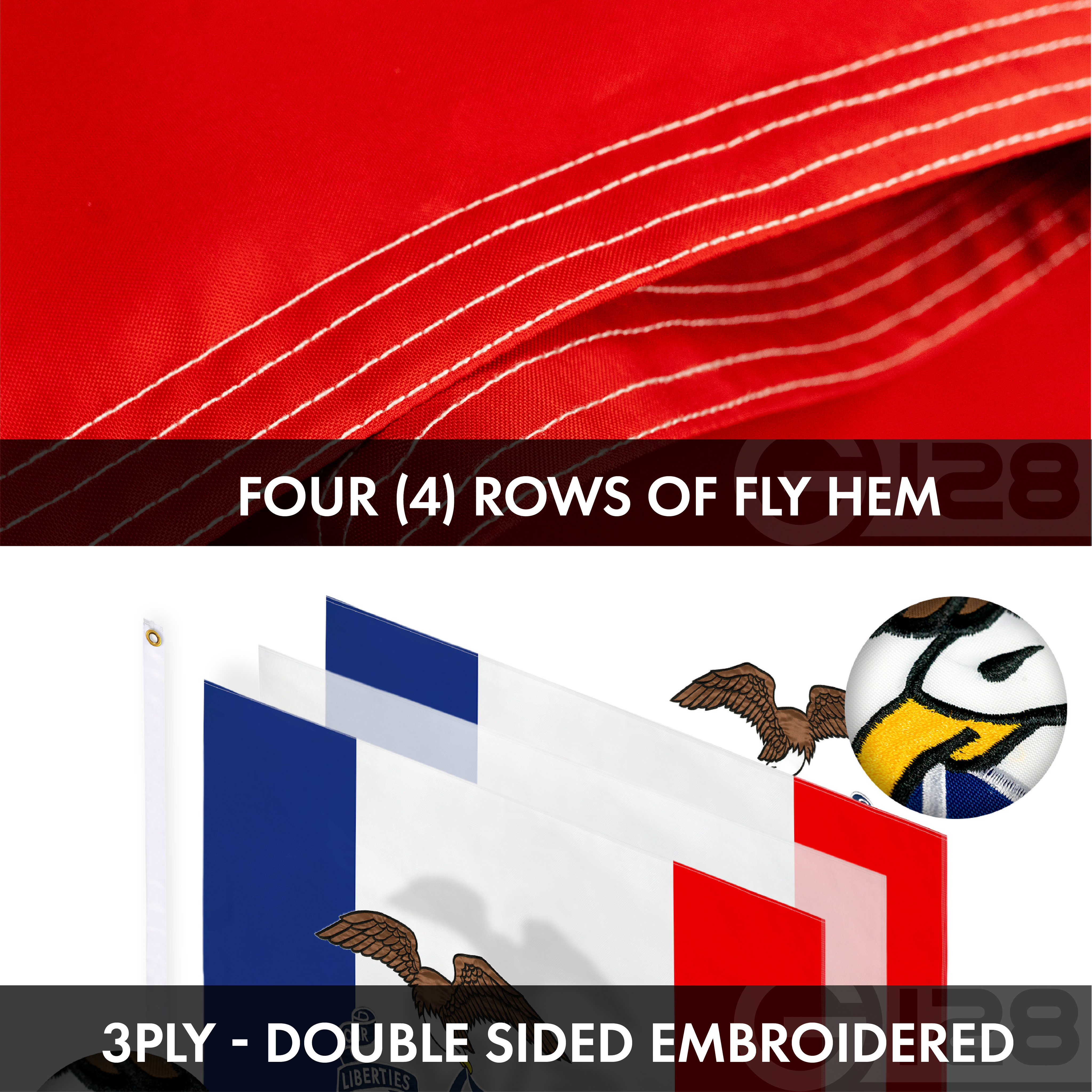 G128 Combo Pack: USA American Flag 3x5 Ft Embroidered Stars & Iowa State Flag 3x5 Ft Embroidered Double Sided 3ply