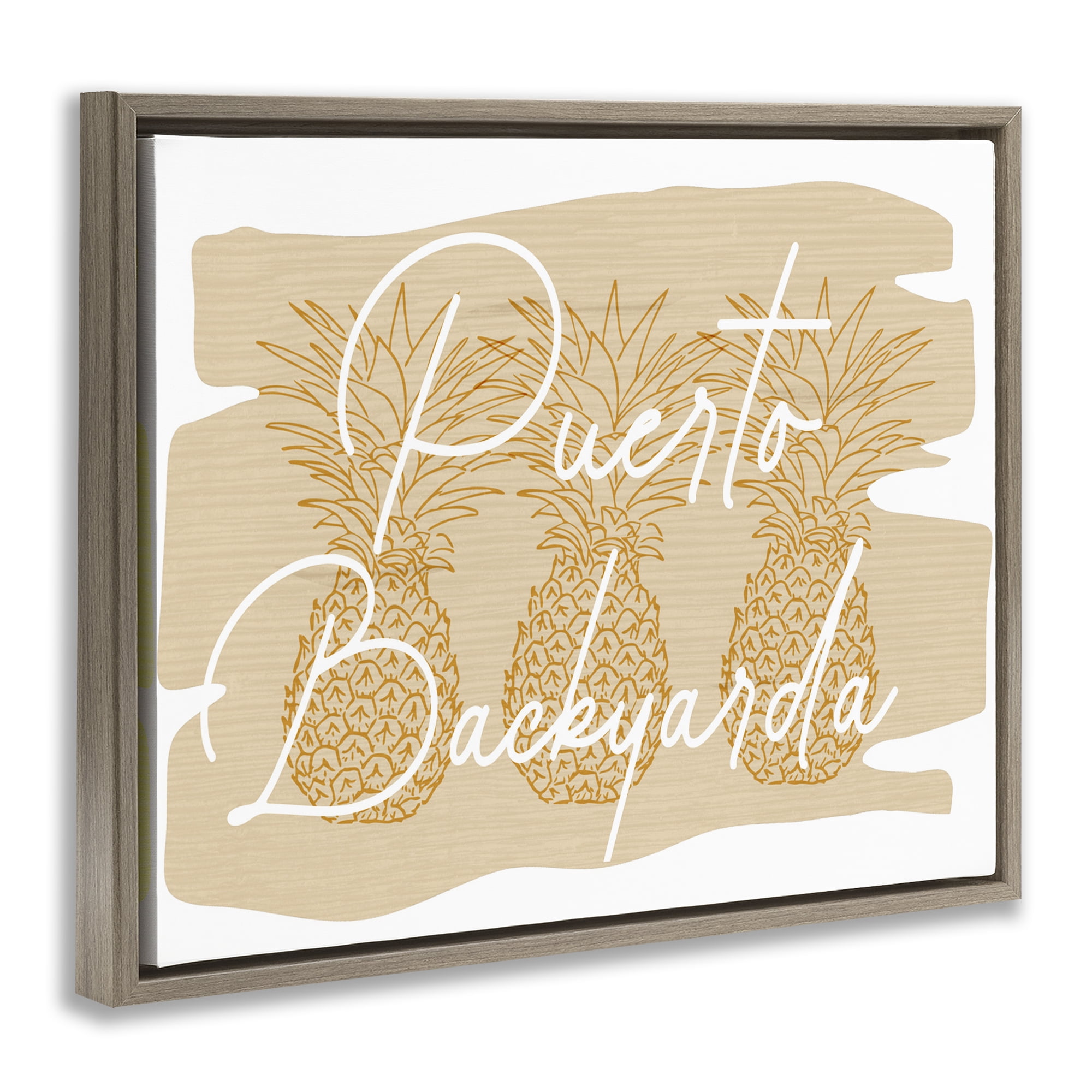 Stupell Industries Puerto Backyarda Phrase Food & Beverage Painting Brown Floater Framed Canvas Art Print Wall Art, 21 x 17