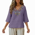thumbnail image 6 of Lmueinov Women's 100% Cotton Boho Embroidered Tops V Neck 3/4 Sleeve Loose Casual Shirts Vintage Floral Tunic Blouses for Daily Vacation Wear, S-3XL, 6 of 6