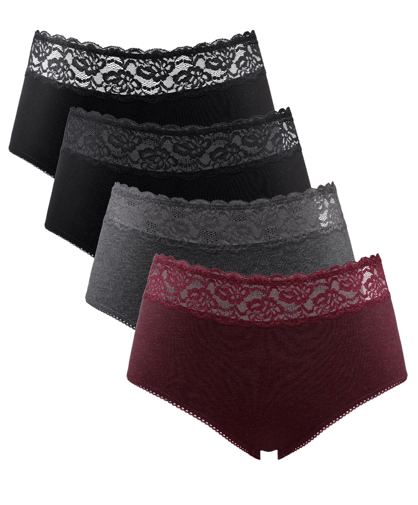 Womens Cotton Lace High Waisted Underwear Panties Briefs Stretch 4 Pack