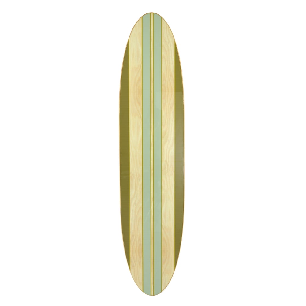 Creative CoOp Lacquered Wood Surfboard Wall Décor with Stripes (Hangs