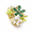 Green (Gold), variant on Enamel Flower Stretch Ring for Women Fashion Stackable Floral Cluster Band Premium Zinc Alloy Statement Rings Jewelry for Anniversary Birthday Gift