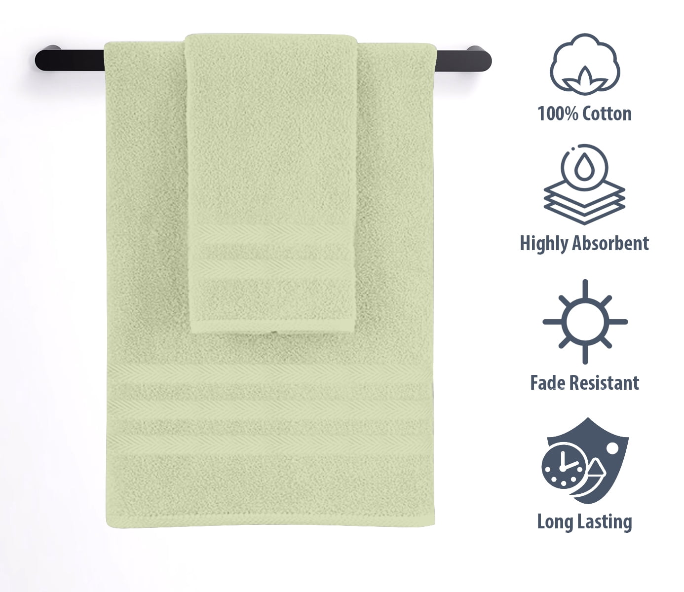 Home Sweet Home 100% Cotton 6-Piece Bath Towel Set - Extra Soft Bath Towels, Sage