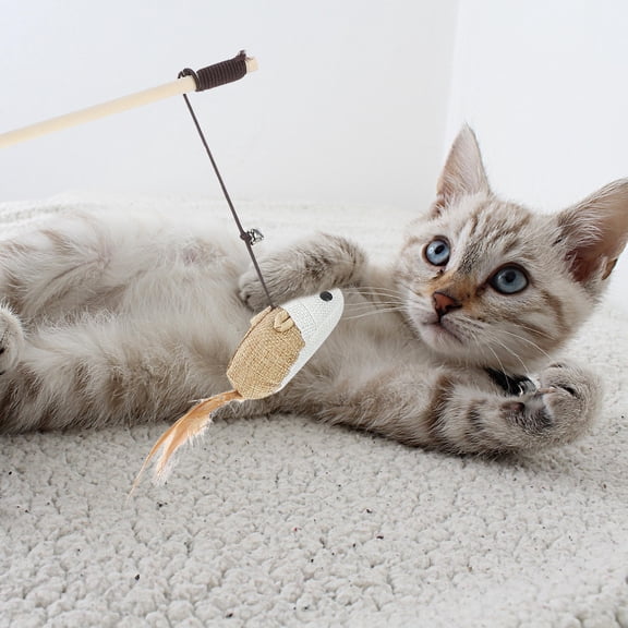 NICEXMAS Cat Toy with Natural Wood Stick in Khaki Color - Interactive Kitten Play Toy for Pets, 1 Piece