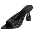 thumbnail image 5 of Rokment Womens Sparkly Sequin Dressy Sandals Bride Wedding Delicate Bling Pointed Toe Clear Chunky High Heels Slip on Open Back Slides Dress Pumps for Banquet Summer Black Size 6, 5 of 5