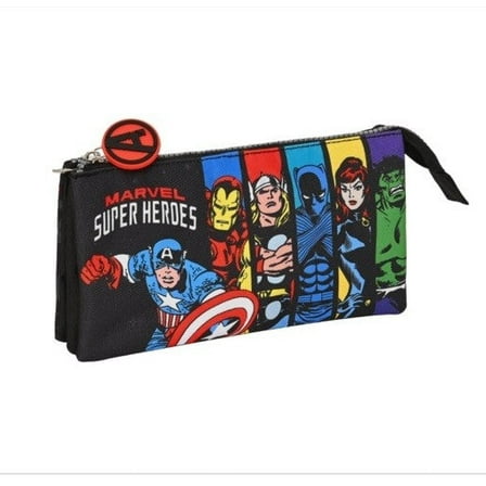 2 Zipper 3 Compartment Multipurpose Pencil case Avengers Black (22 x 12 x 3 cm)