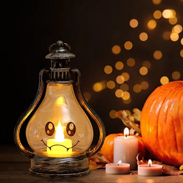 Halloween Lantern, LED Night Light, Party Decoration, Portable Plastic Halloween Pumpkin Lantern with Candle Effect, for Home