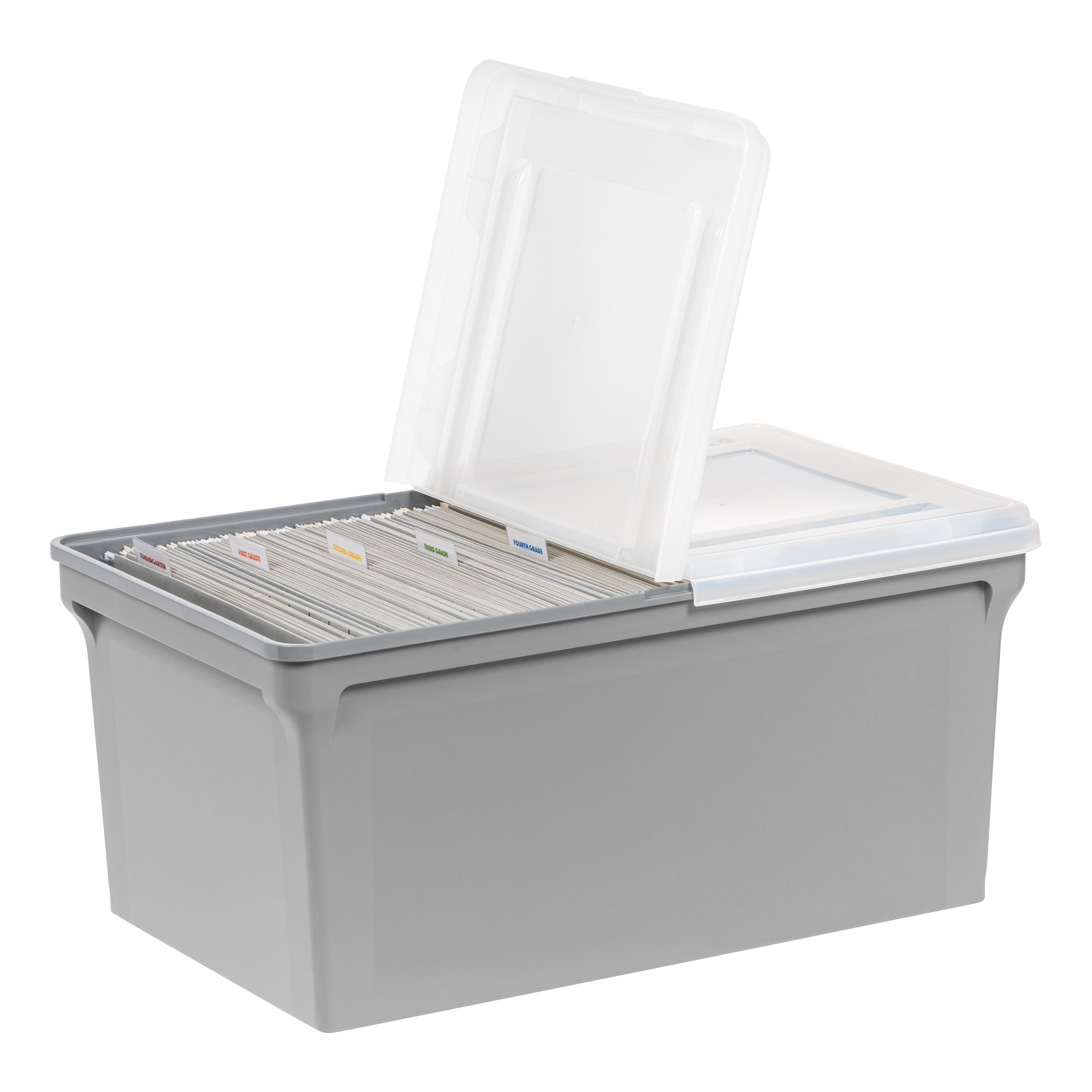 IRIS Split Lid Plastic Storage Bins/ File Boxes 22.8" L x 13.74" W x 10.75" H, Gray, Set of 4