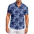 thumbnail image 2 of QHRMKOG Shirt for Men Relaxed Fit Tropical Print Short Sleeve Hawaiian Shirts Light Holiday Button Down Beach Shirt Summer Fashion Top Blue L, 2 of 6