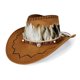 thumbnail image 1 of Sombrero de vaquero de gamuza sintética marrón con plumas y banda trenzada, 1 of 3