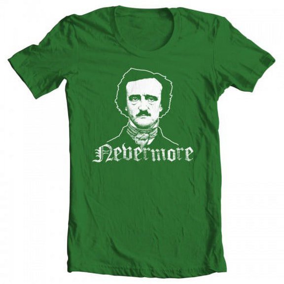 GEEK TEEZ Nevermore Original Artwork Inspired by Edgar Allan Poe Women's T-shirt Kelly Green Small
