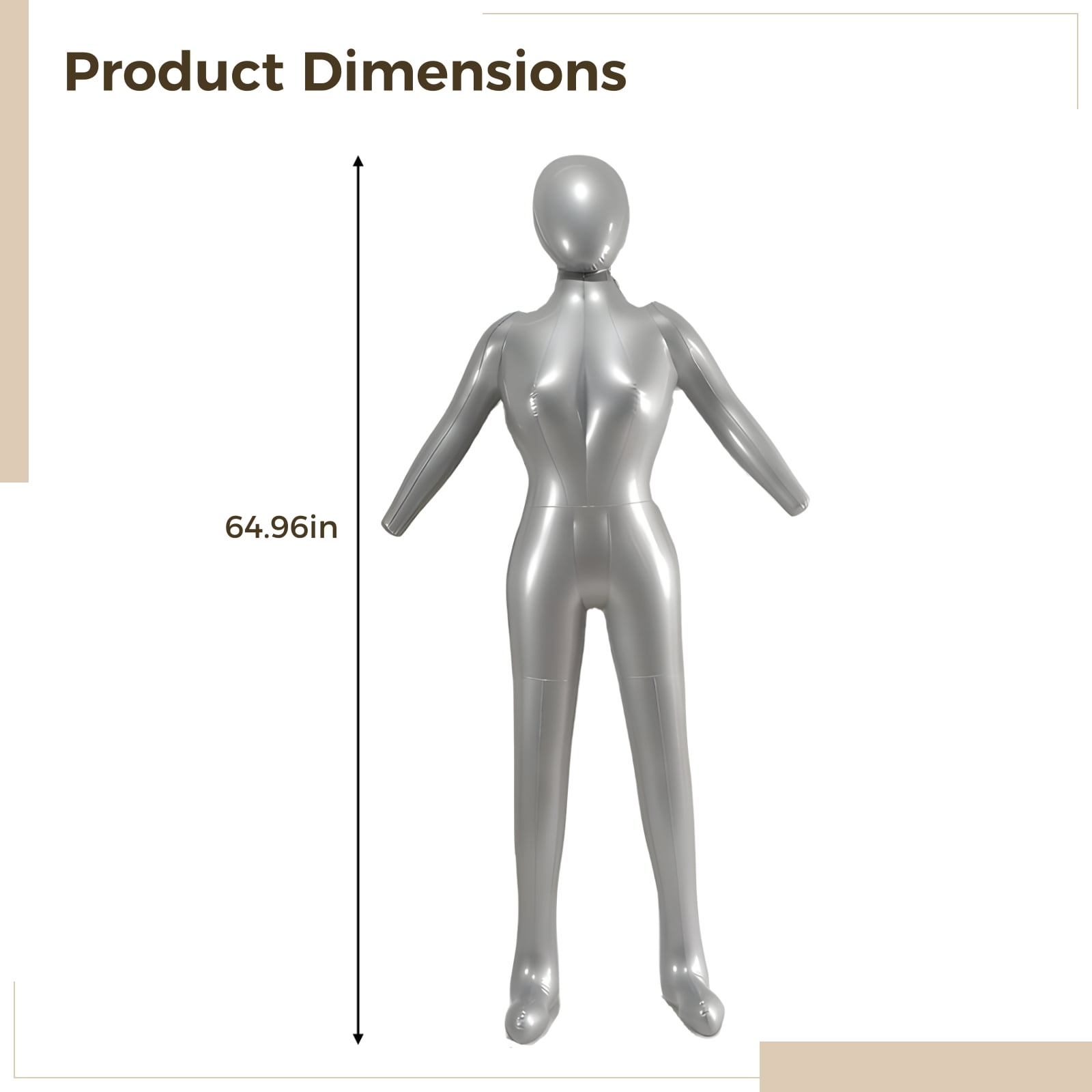 Inflatable Mannequin 165cm Tall,PVC Full Body Dress Form for Clothing Display,Foldable & Portable for Retail Store,Photography,Window Display