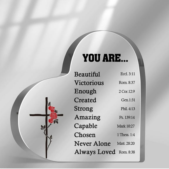 Religious Inspirational Gifts for Women, Bible Verse and Encouragement Spiritual Gifts for Sister Mom Friend, Christian Home Desk Decor Acrylic Hearts Plaques