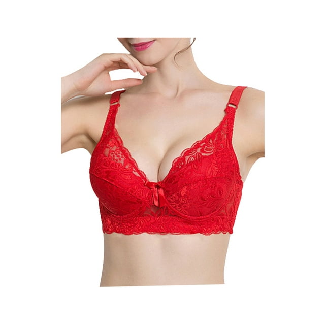 INSPIRE CHIC Women Full Cup Bras Breathable Comfort Floral Lace Full Coverage Non Padded Underwired Bra 42/95 Fit 40B/C Red