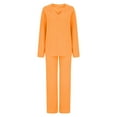 thumbnail image 6 of QUYUON 2 Piece Lounge Set Women Women's Two Piece Outfits Sweater Sets Winter Solid Long Sleeve V Neck Pullover Tops and Wide Leg Pants Sets A-Orange 3XL, 6 of 7