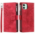 thumbnail image 5 of Dteck Zipper Wallet Case for iPhone 11,Magnetic Durable PU Leather Flower Embossed Case Zipper Card Holder Wallet Kickstand Cover with Detachable Shoulder Strap/Wrist Strap,Red, 5 of 6