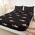 thumbnail image 5 of Manfei Silhouette Shark King Sheets, Ocean Animal Bedding, Black Pink, 4-Piece, 1 Flat Sheet, 1 Fitted Sheet and 2 Pillowcases, 5 of 6