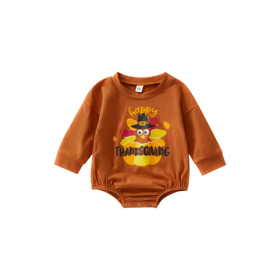 Bagilaanoe Newborn Baby Girl Boy Thanksgiving Romper Sweatshirt Long Sleeve Bodysuit Turkey Letter Print Pullover 3M 6M 12M 18M Infant Fall Tee Tops