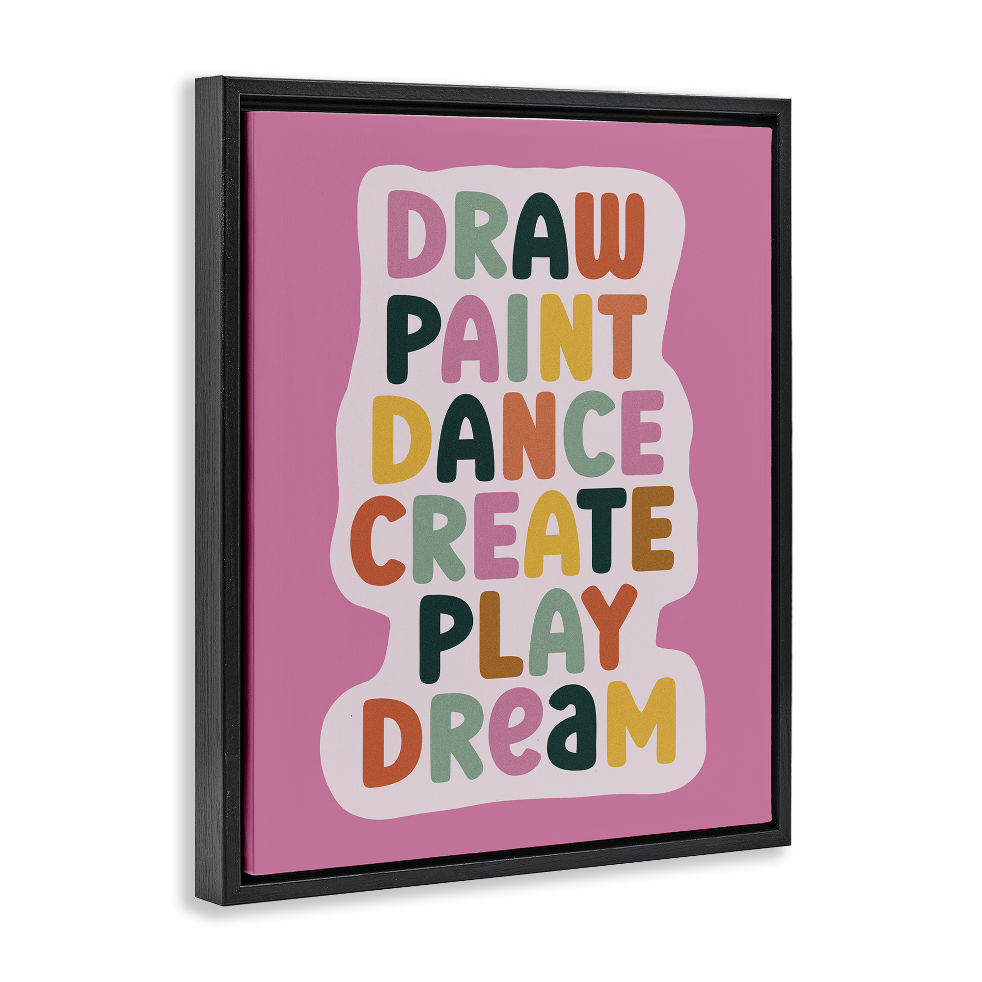 Draw Paint Dance Create Black Framed Floater Canvas Wall Art, design by Julia Frost