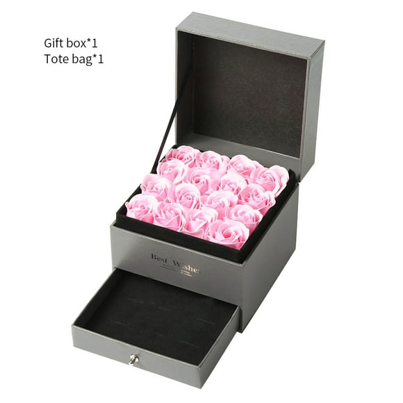 Smilepp Flower Gift Box Wood Drawer Flower Box Double Layer Decoration Flower Jewelry Organizer, 16 Flowers, Pink