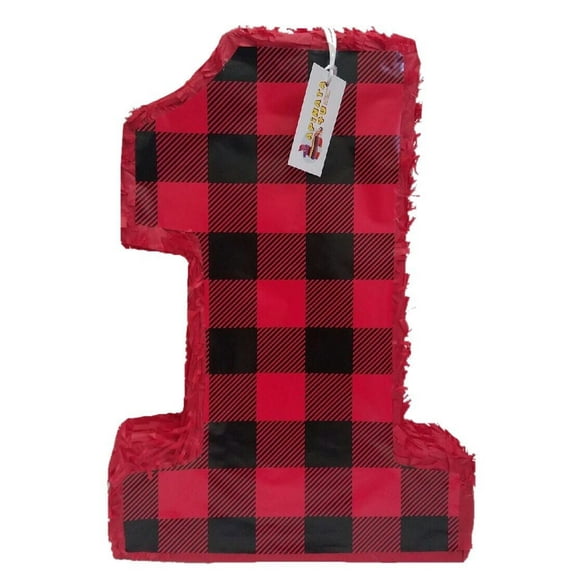 APINATA4U Red Plaid Number One Pinata for Lumberjack Birthday