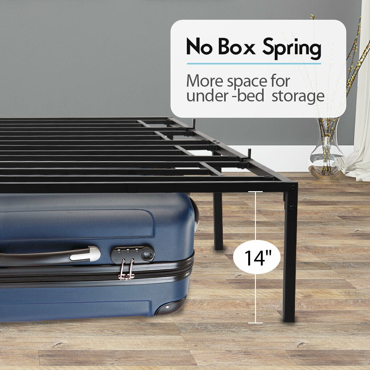 Kepooman 14" Queen Size Platform Bed Frame, Metal Mattress Foundation for Bedroom
