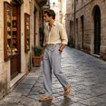 thumbnail image 2 of Uwinwear Mens Linen Beach Pants Casual Summer Stylish Straight Leg Trousers Lightweight Loose Fit Travel Pants With Pockets,Gray,XXL, 2 of 7