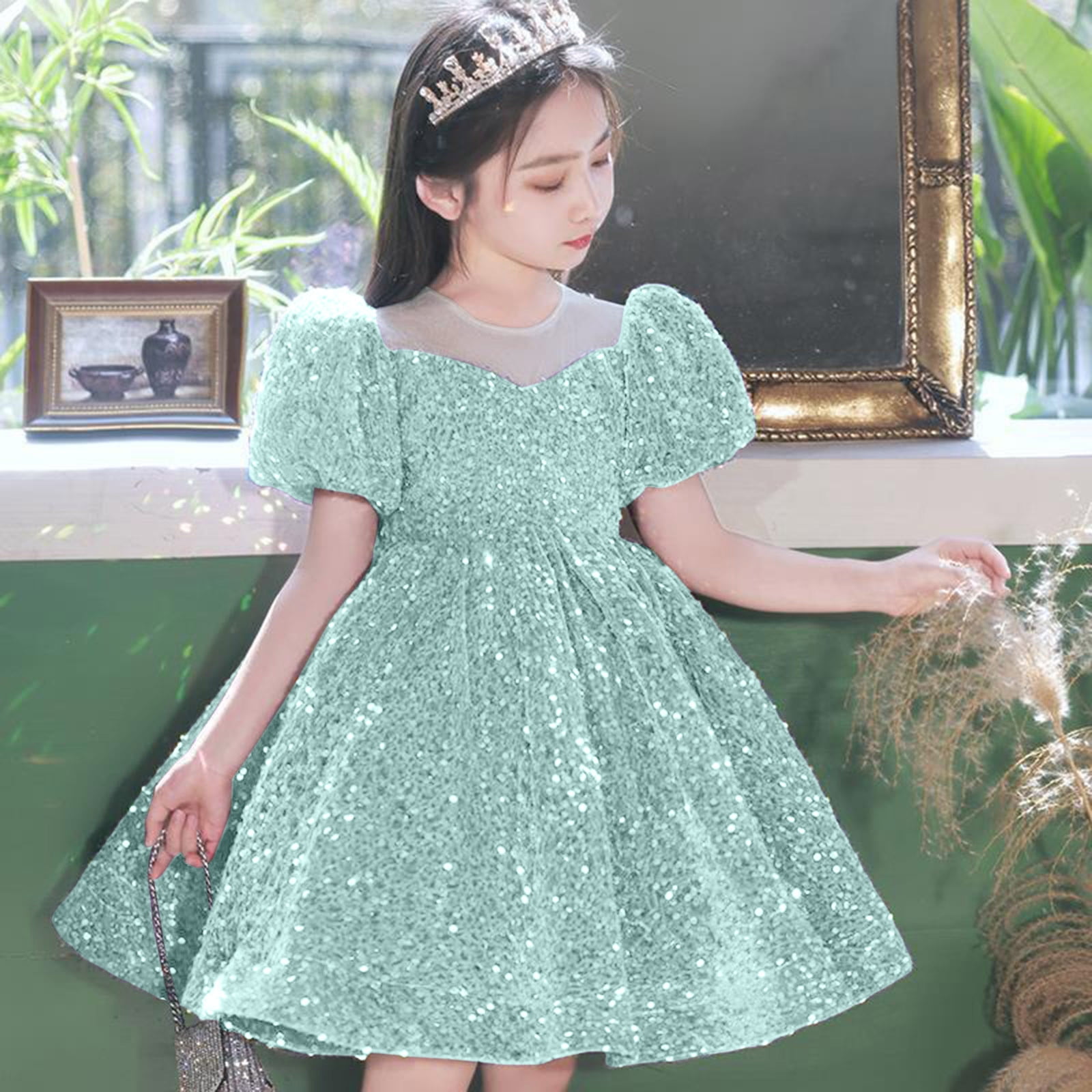 Toddler Girls Cute Dresses Cute Sequin Glitter Party Carnival Gown mal Prom Dress Size 18-24 Months