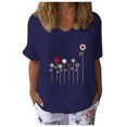 thumbnail image 2 of Fiudx Liquidación de Ofertas Flash Moda Mujer Manga Corta Flores Estampado Cuello En V Tops Camiseta Suelta Casual Blusa, 2 of 5