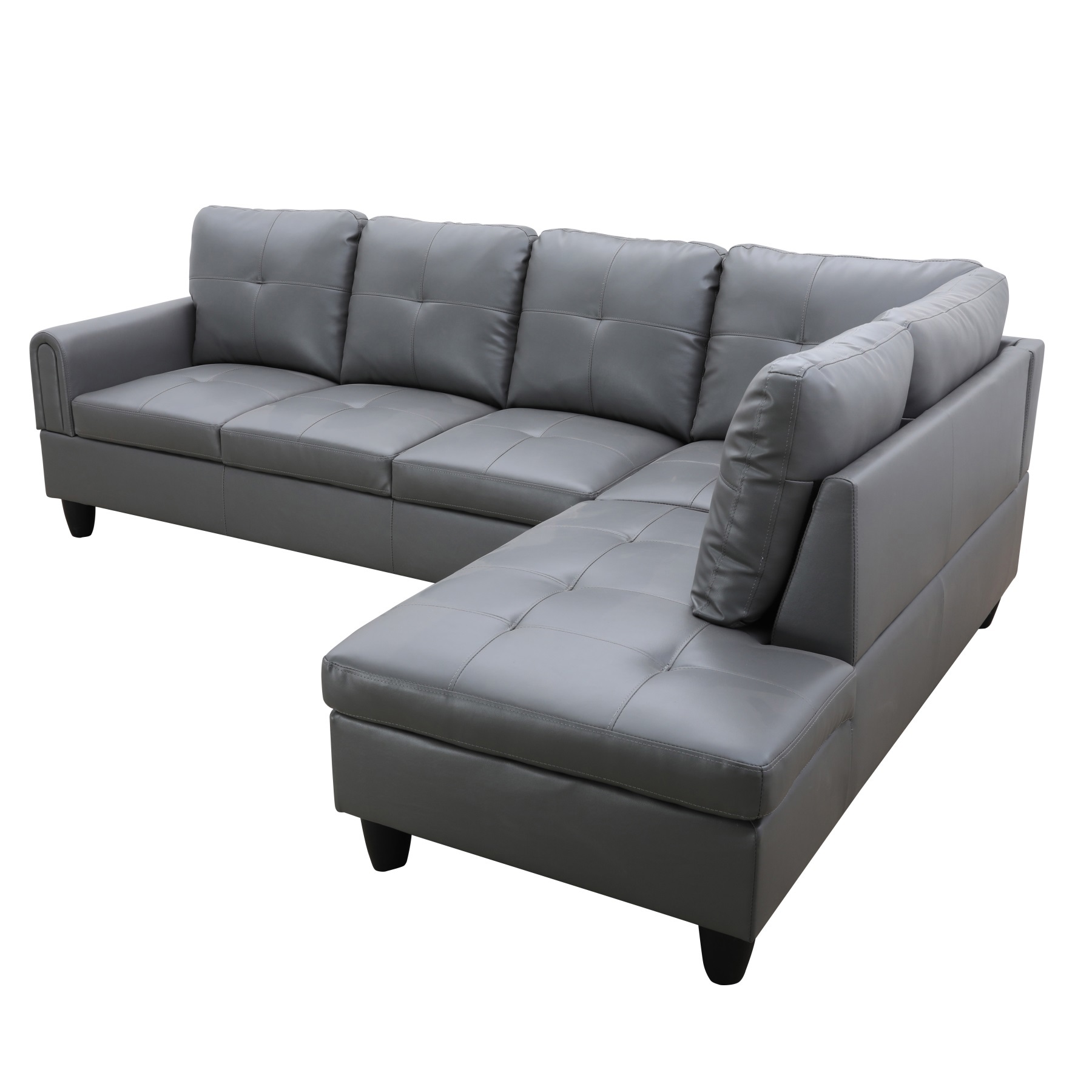 Hommoo Faux Leather L Shaped Sectional Couch and Sofa Set, Modern Living Room Furniture Set, Right Side, Dark Grey