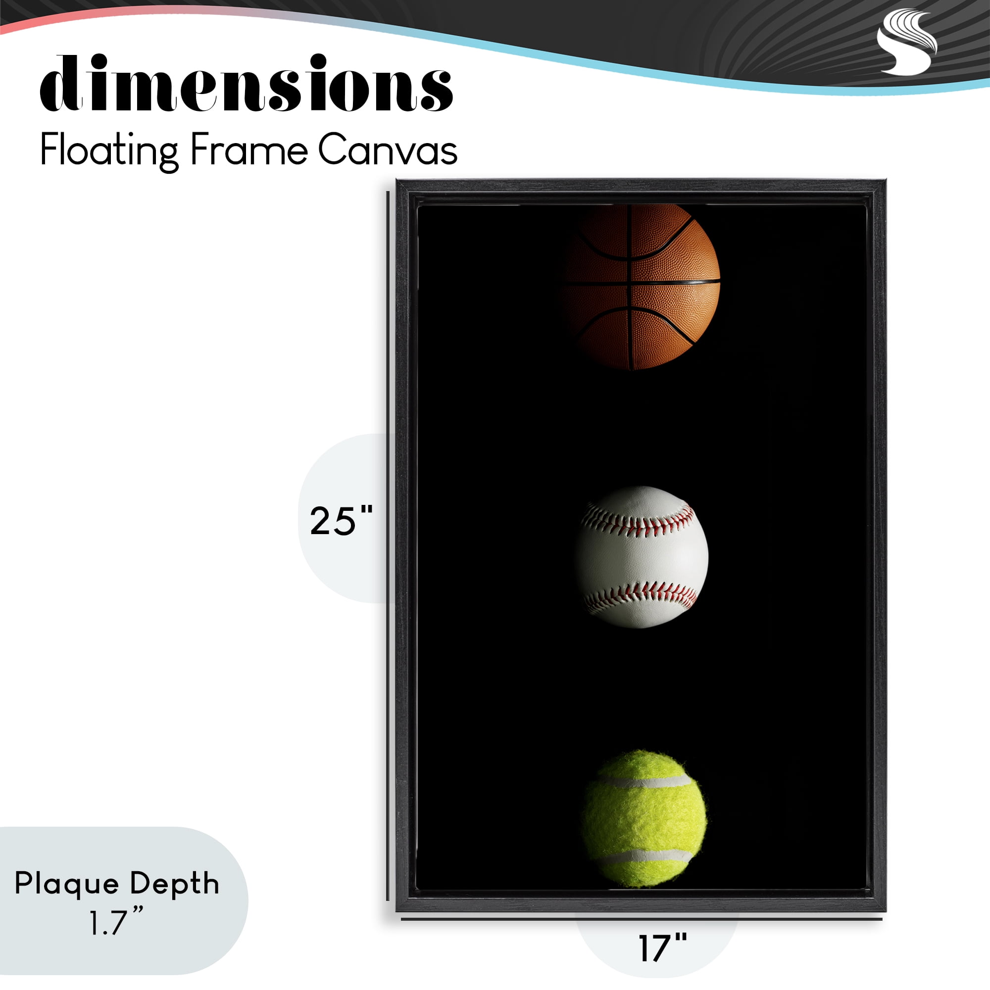 Stupell Industries Sports Balls Spotlight Black Framed Floater Canvas Wall Art, design by Jesse Keith
