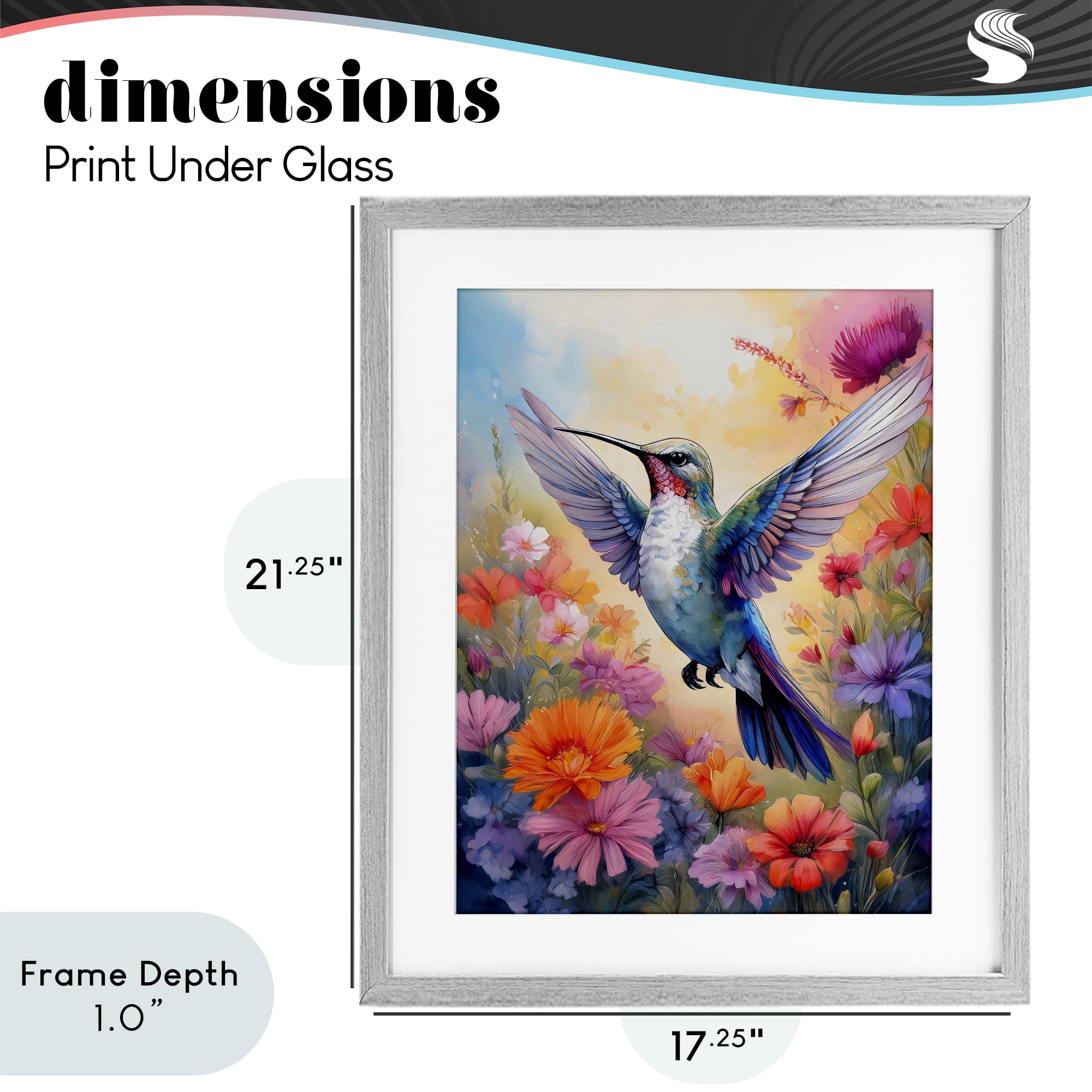 Stupell Industries Colorful Hummingbird in Bloom Gray Framed Print Under Glass, design by Creative Studio