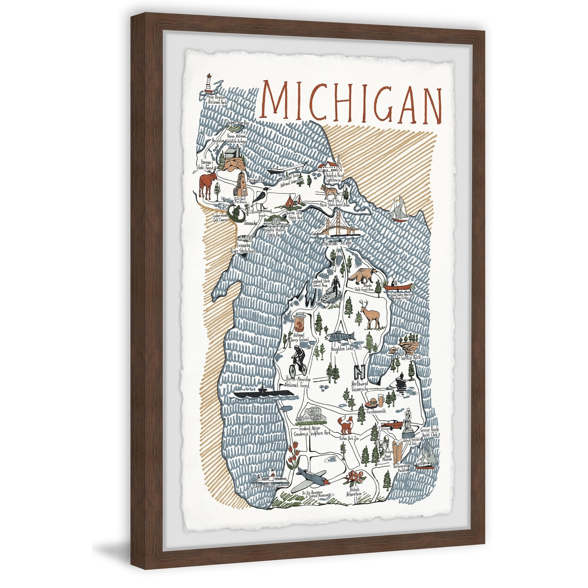 Marmont Hill Michigan Illustrated Map Framed Wall Art