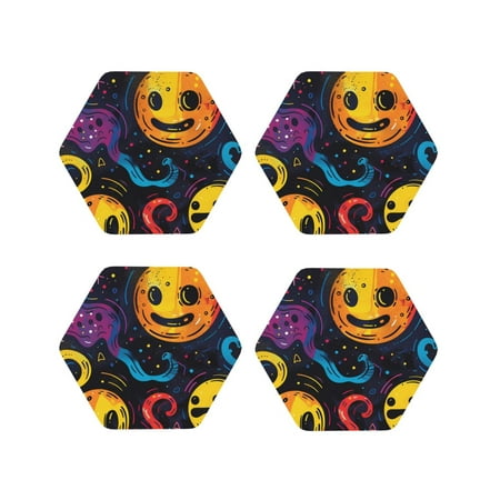 

Honeii Playful Ghosts Night Sky Print Leather Coaster Set of 4 Ideal for Safeguarding Your Furniture from Drinks Spills and Effortless Cleanup-Hexagon