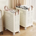 thumbnail image 5 of solautey Rolling Plastic Collapsible Laundry Basket Cube Storage Bin Box Organizer with Wheels Handle Durable Ventilated Foldable Hamper for Bedroom Dirty Clothes Large Capacity, 5 of 7