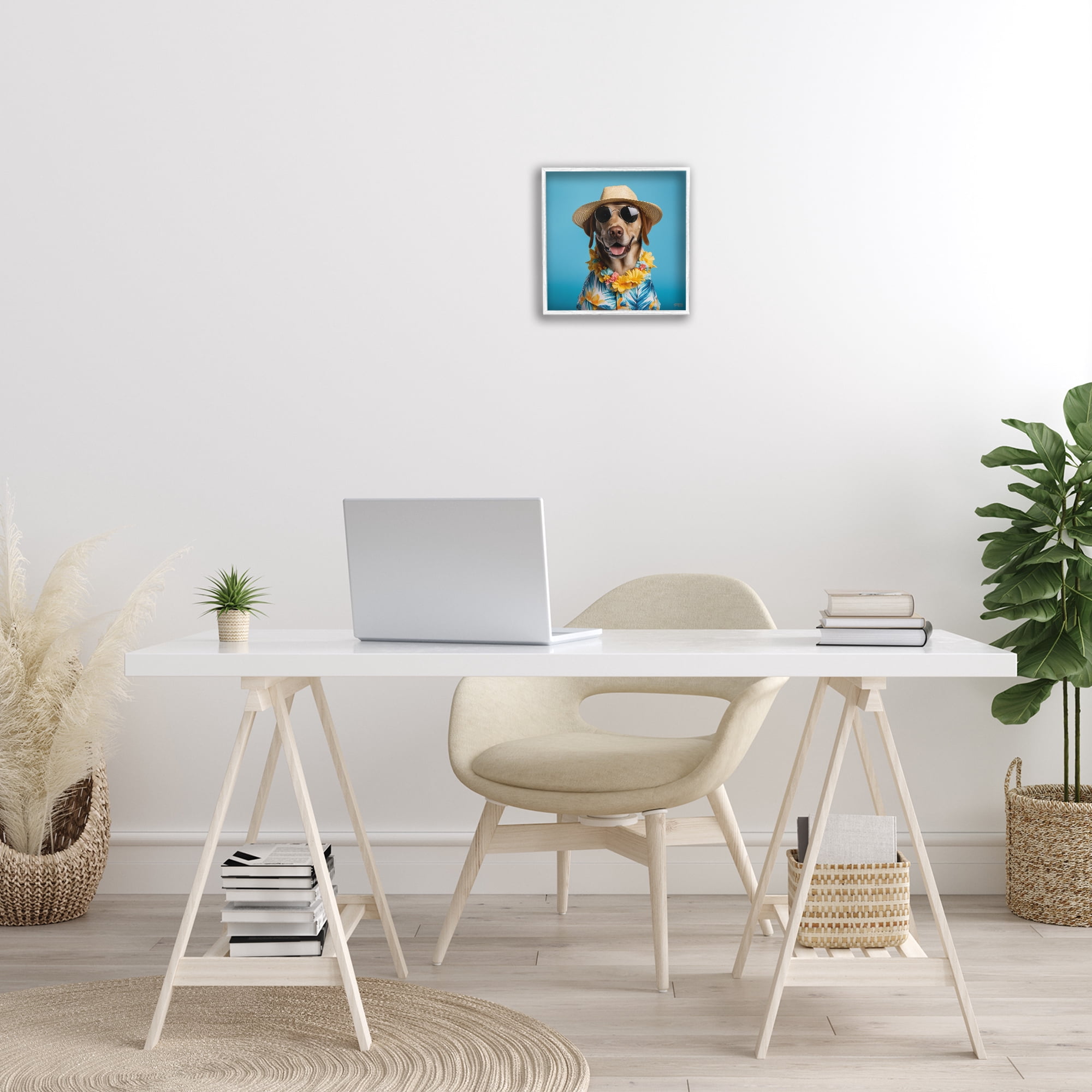Stupell Industries Dog with Aloha Shirt Animals & Insects Painting White Framed Art Print Wall Art, 12 x 12