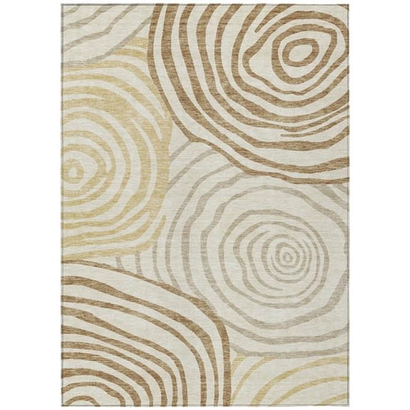HomeRoots 585863 5 x 8 ft. Abstract Washable Indoor & Outdoor Rectangle Area Rug, Gold, Ivory & Beige