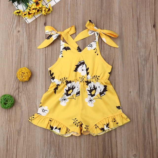 Toddler Little Girls Floral Romper Ruffle Button Straps Jumpsuit Overall Short Playsuit Summer Outfit