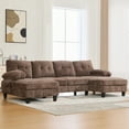 thumbnail image 3 of Leumius U Shaped Sectional Sofa, 103.5" Chenille Fabric Couch with Double Chaise Lounges, U Shaped Couch for Living Room, Brown, 3 of 14
