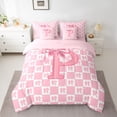thumbnail image 2 of jejeloiu Bowknot Monogrammed P 7pcs Bedding Comforter Set,Modern Geometric Checkered Queen Bedding Sets For Girls Teens Reversible, 2 of 8