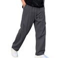 thumbnail image 5 of Aimik Men's Textured Straight Pants Pleated Loose Fit Drawstring Trousers Lightweight Soft Streetwear Bottoms for Daily Commute, 5 of 6