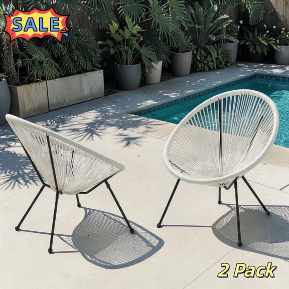 Tcbosik Outdoor Rattan Chairs Set of 2, Iron Frame Bistro Chair for Patio, Garden, Poolside, Backyard, White