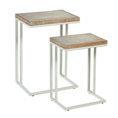 Set Whitewash - CBK Wood 2 Piece Set Whitewash Wavy Pattern Top Nested Side Table 163422