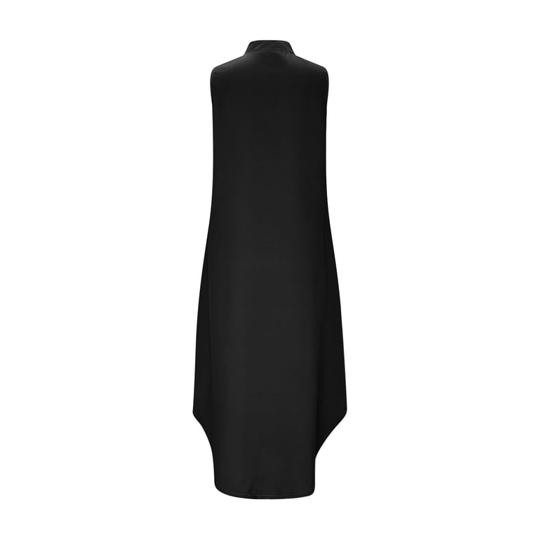 Jsheng Women Summer Maxi Dresses Casual Solid Color Loose Beach Sundresses V-Neck Sleeveless Dresses with Pockets Black XXL, Women's, Size: 2XL