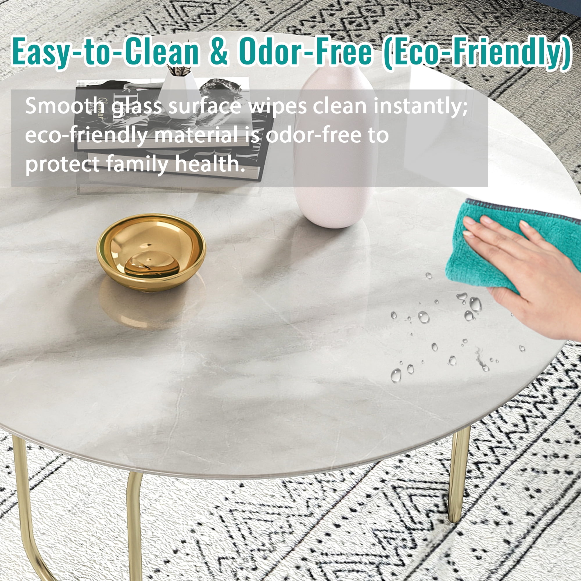 MAYEERTY 32in Round Tempered Glass Table Top, 0.31in Thick Marble Print DIY Replacement Table Cover, Heat & Scratch Proof Desktop for Small Side Coffee Bistro Patio Table