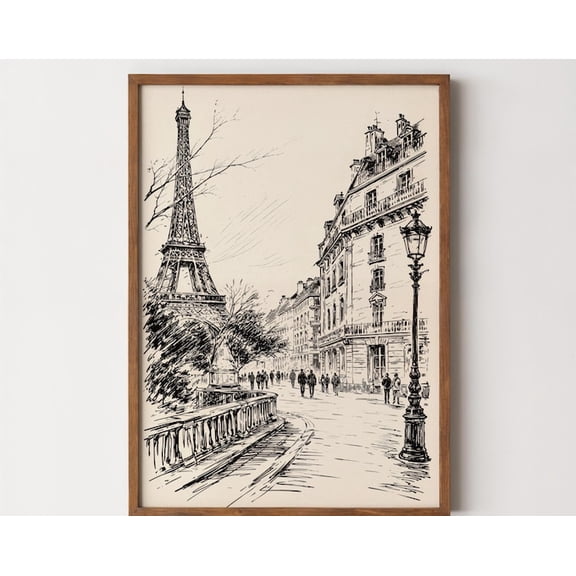 Paris Street Sketch Eiffel Tower Wall Art Print, Unframed Paper Poster 8x10in