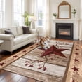 thumbnail image 2 of Rectangle Area Rugs 8 x 10 Ft, Red Texas Star Vintage Non-Slip Residential Carpet, Farmhouse Berry Brown Wooden Indoor Crawling Mats Runner Rugs for Living Room/Dining Room/Bedroom, 2 of 8
